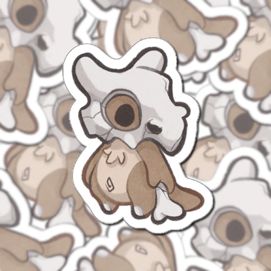 Cubone Kawaii Cutie Fanart Die-Cut Vinyl Sticker 4in