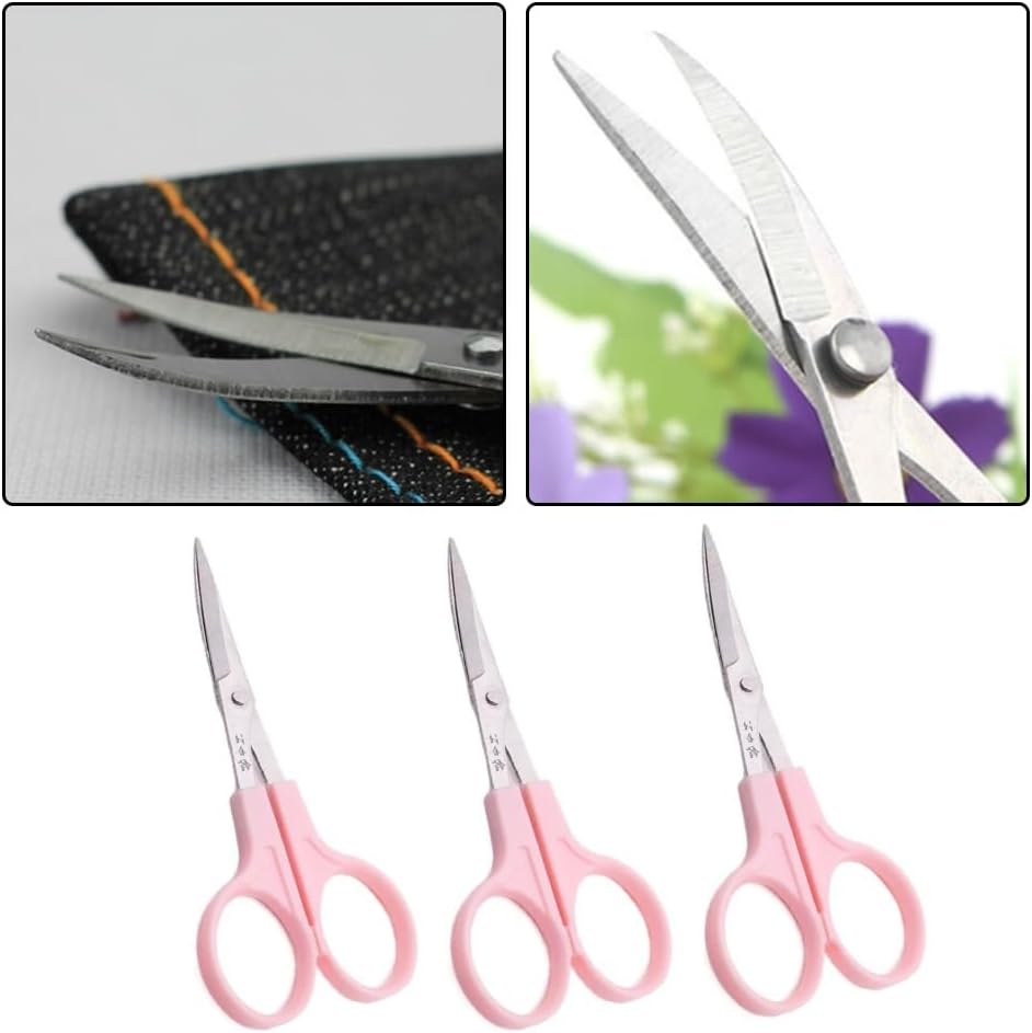 Pink Embroidery Curved Scissors, 3 Pcs, Stainless Steel