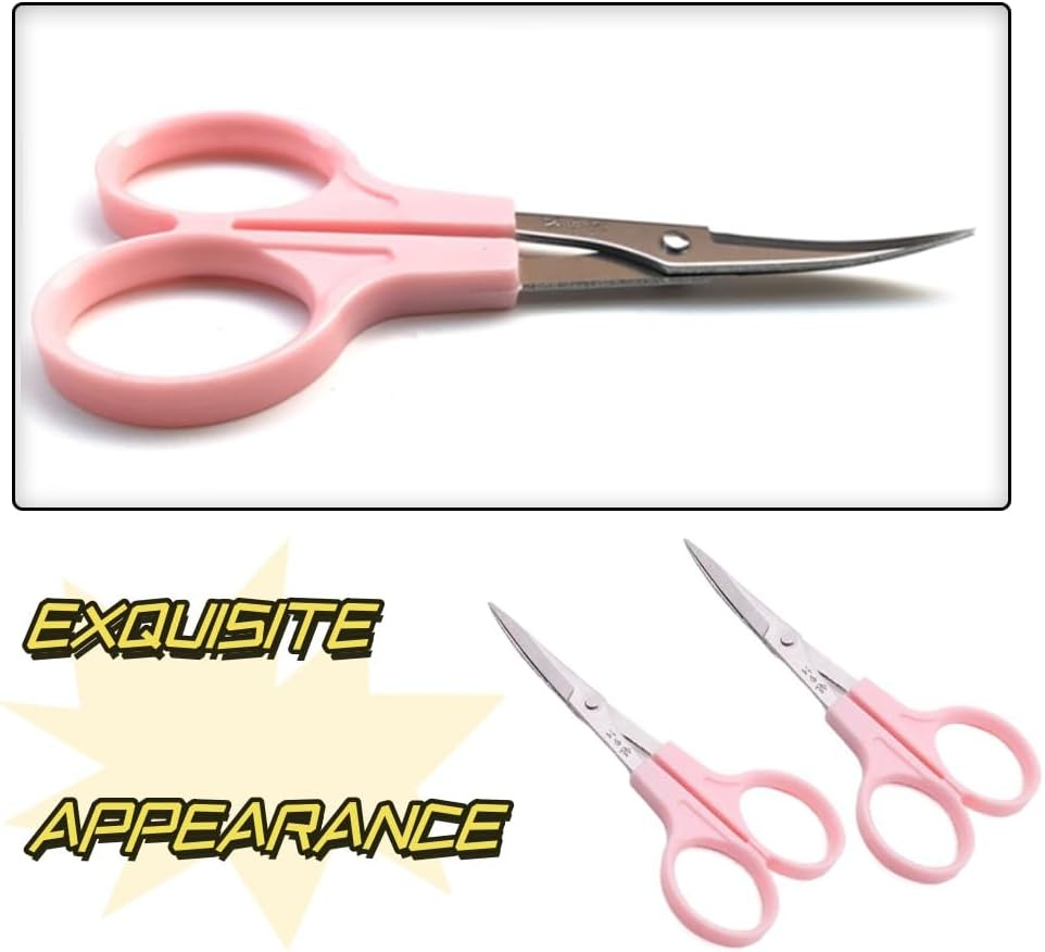 Pink Embroidery Curved Scissors, 3 Pcs, Stainless Steel
