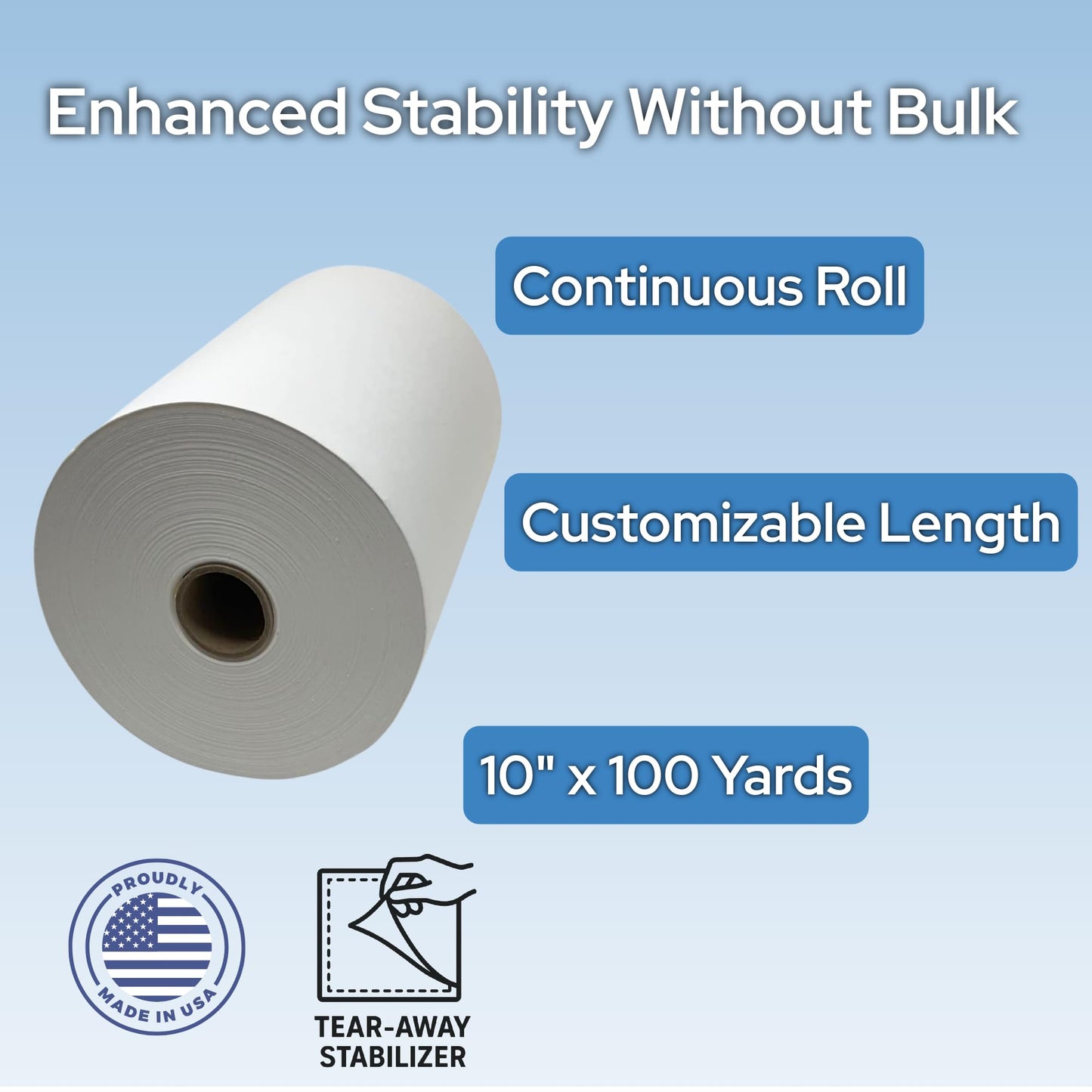 Tear Away Embroidery Stabilizer 1.8 oz Medium Weight 10" x 100 Yd Roll by H.B.I. Products