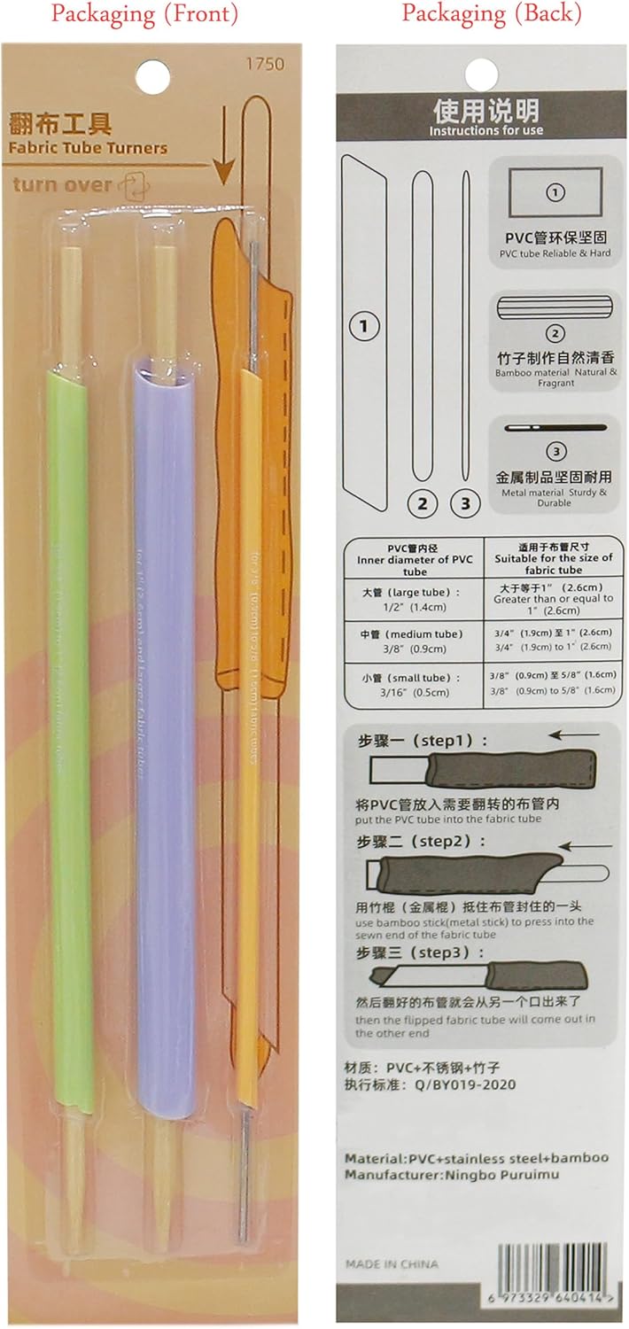 Quick Turn Fabric Set, 3 Count, Assorted Sizes Tube Turners for Sewing DIY Tool