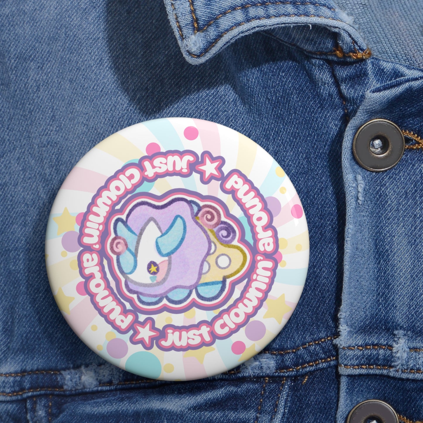 Cute Pastel Funceratops Clownin Around Pin Buttons | Just Clownin' Around Badge Silly Clowncore Circus