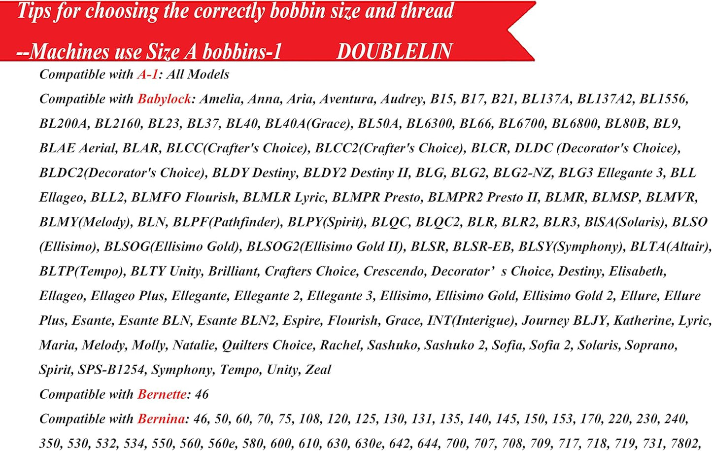 DOUBLELIN 144pcs Prewound Bobbins Size A 40S/2 Thread 34wt Class 15, 15J, SA156, White, 100% Polyester
