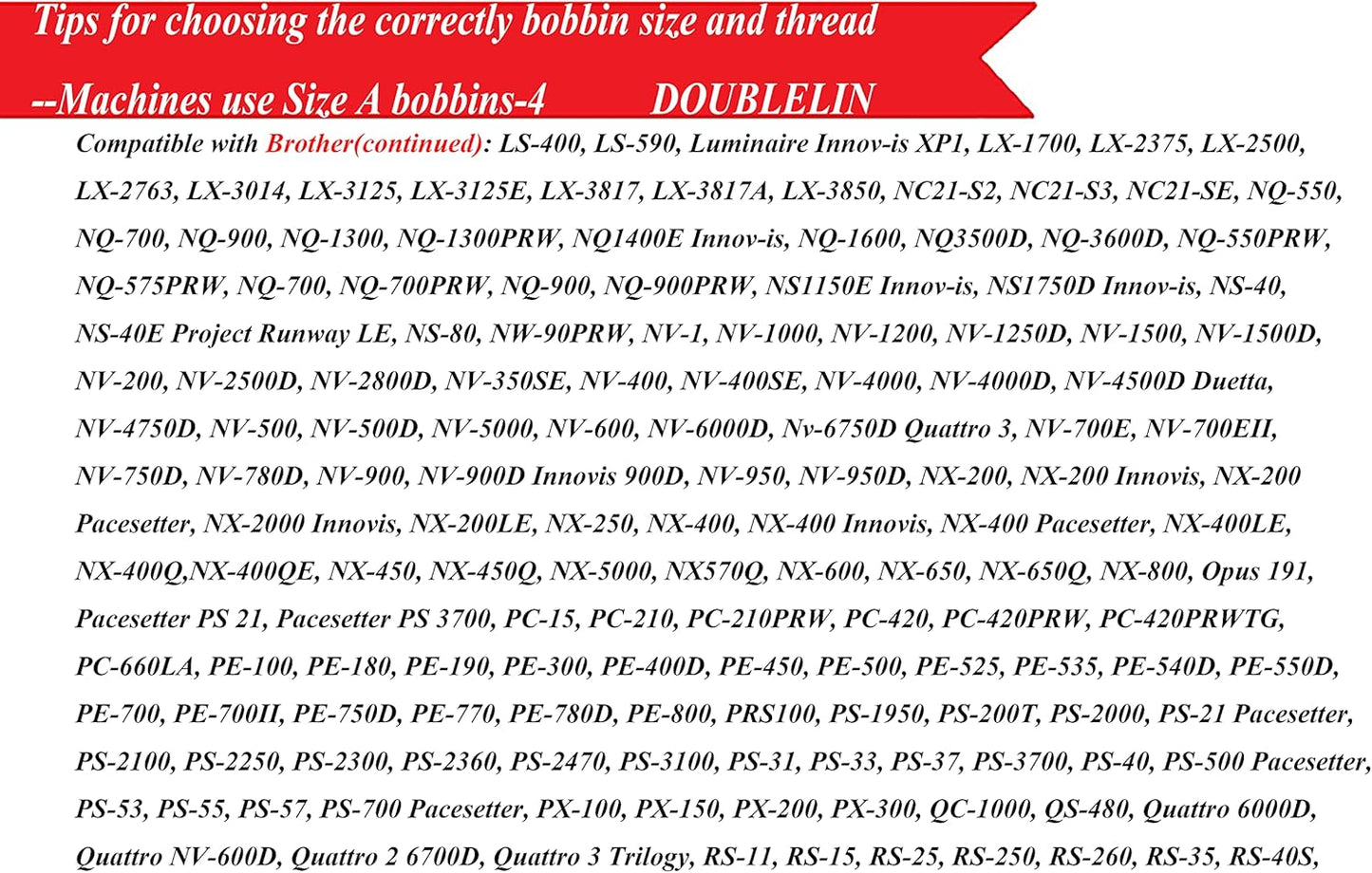 DOUBLELIN 144pcs Prewound Bobbins Size A 40S/2 Thread 34wt Class 15, 15J, SA156, White, 100% Polyester