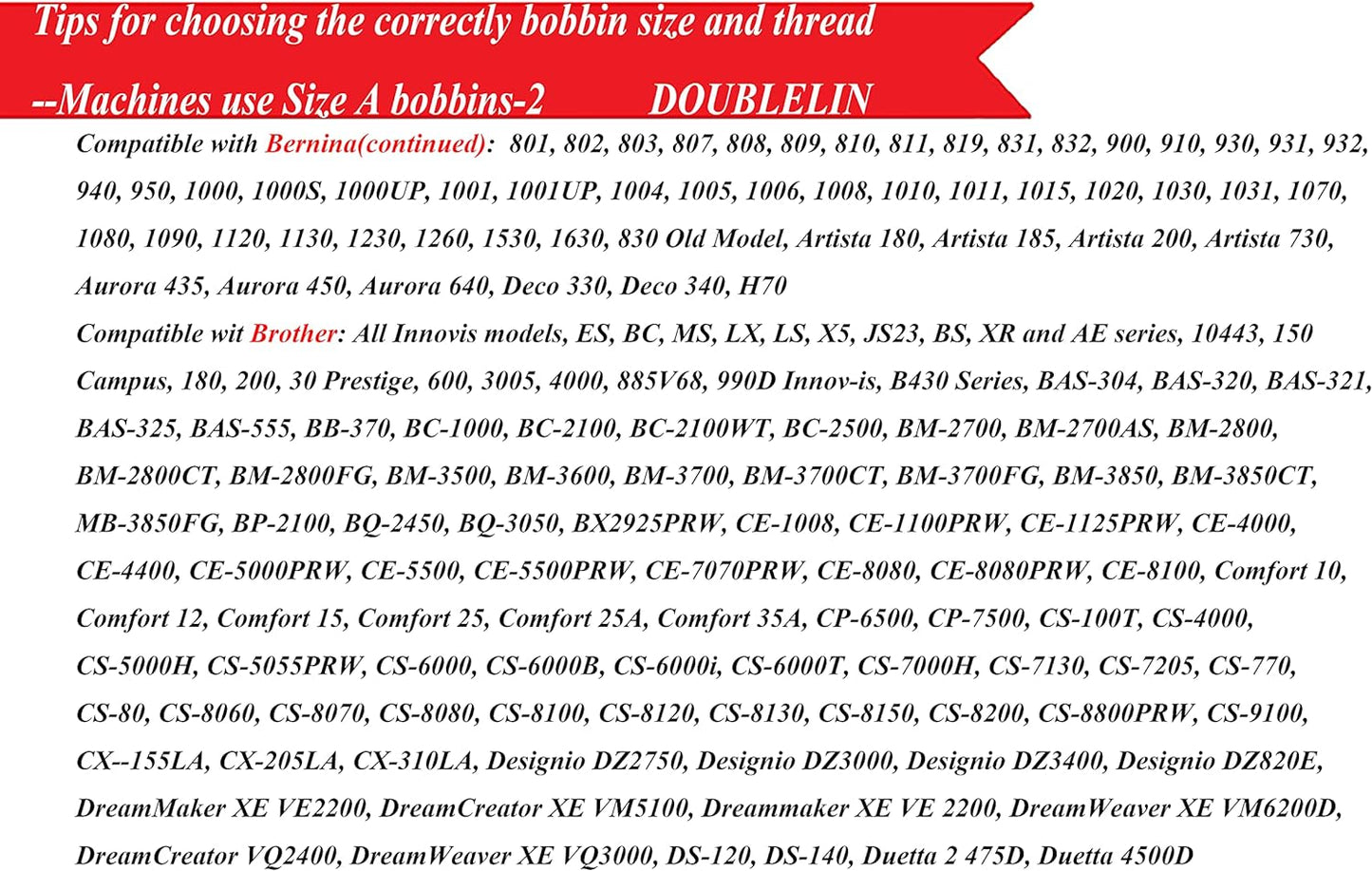 DOUBLELIN 144pcs Prewound Bobbins Size A 40S/2 Thread 34wt Class 15, 15J, SA156, White, 100% Polyester