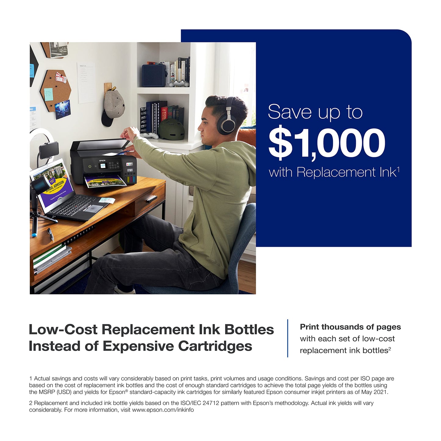 Epson EcoTank ET-2803 Wireless Color All-in-One Cartridge-Free Supertank Printer w/ Scan, Copy, AirPrint