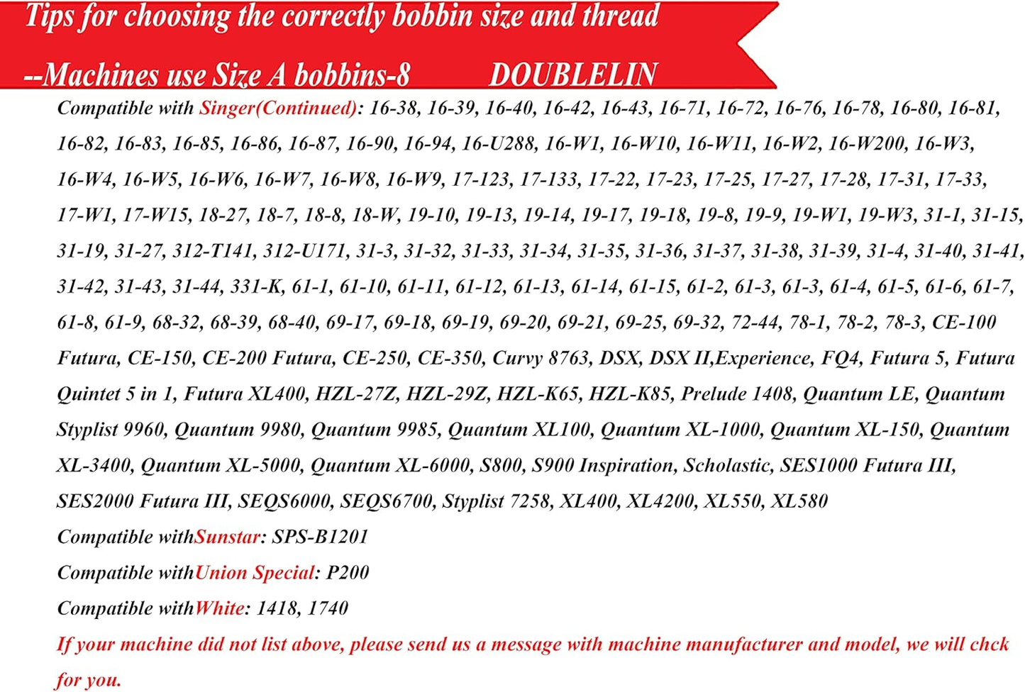 DOUBLELIN 144pcs Prewound Bobbins Size A 40S/2 Thread 34wt Class 15, 15J, SA156, White, 100% Polyester