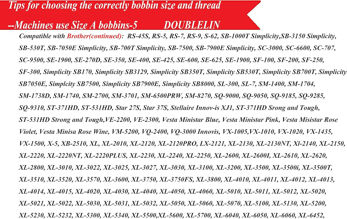 DOUBLELIN 144pcs Prewound Bobbins Size A 40S/2 Thread 34wt Class 15, 15J, SA156, White, 100% Polyester