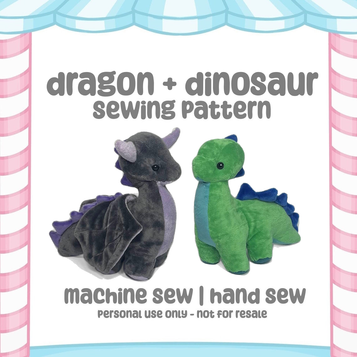 Dinosaur Dragon Plush Sewing Pattern Hand or Machine Sew Cute Fantasy Magic Medieval Digital Download