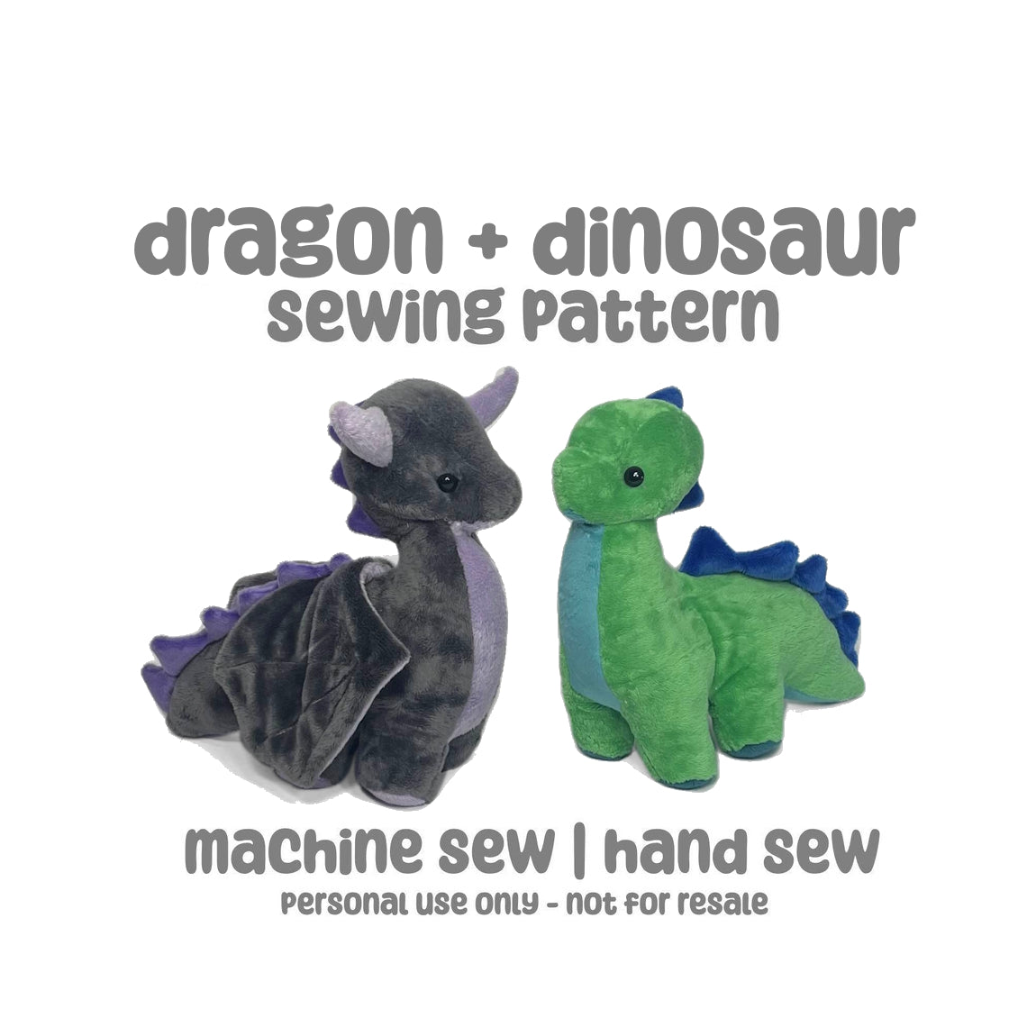 Dinosaur Dragon Plush Sewing Pattern Hand or Machine Sew Cute Fantasy Magic Medieval Digital Download