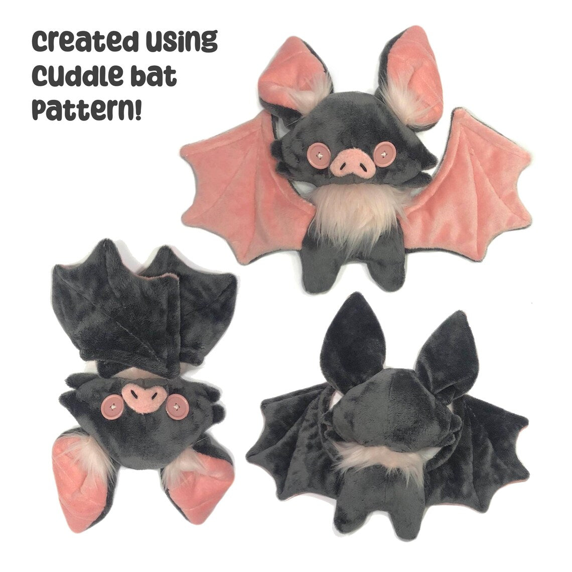Cuddle Bat Plush Sewing Pattern Hand or Machine Sew Cute Spooky Creepy Kawaii Halloween