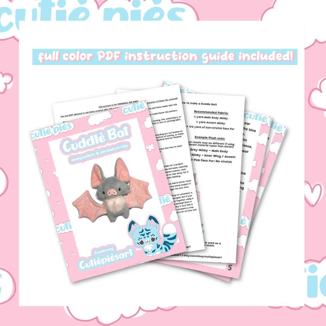 Cuddle Bat Plush Sewing Pattern Hand or Machine Sew Cute Spooky Creepy Kawaii Halloween