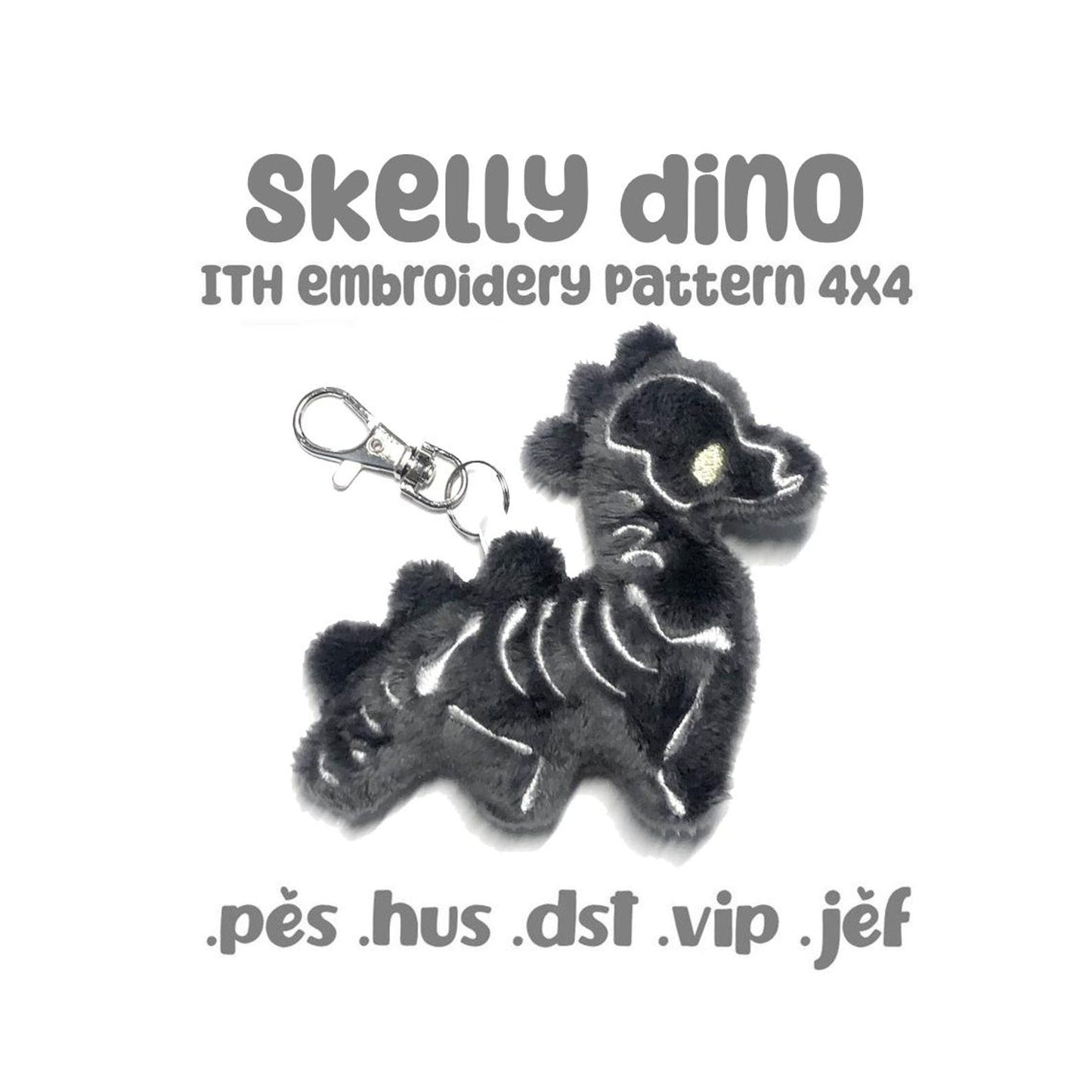 Skelly Dino ITH Plush Pattern Creepy Kawaii Skeleton Embroidery Machine Pattern 4x4 Hoop Digital Download