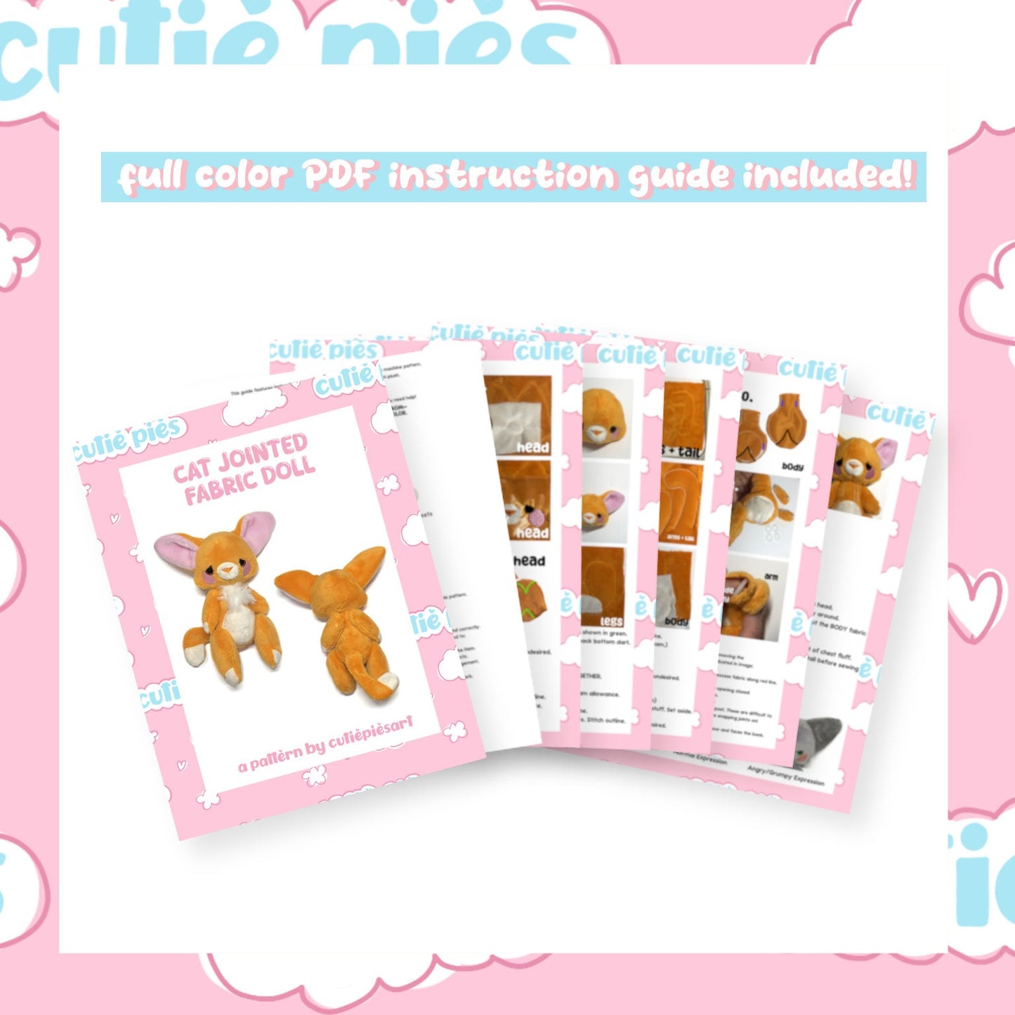 Kitty Cat Plush Doll Jointed ITH Embroidery Plush Pattern Keychain Nostalgia 4x4 Embroidery Machine Pattern Cute Kawaii