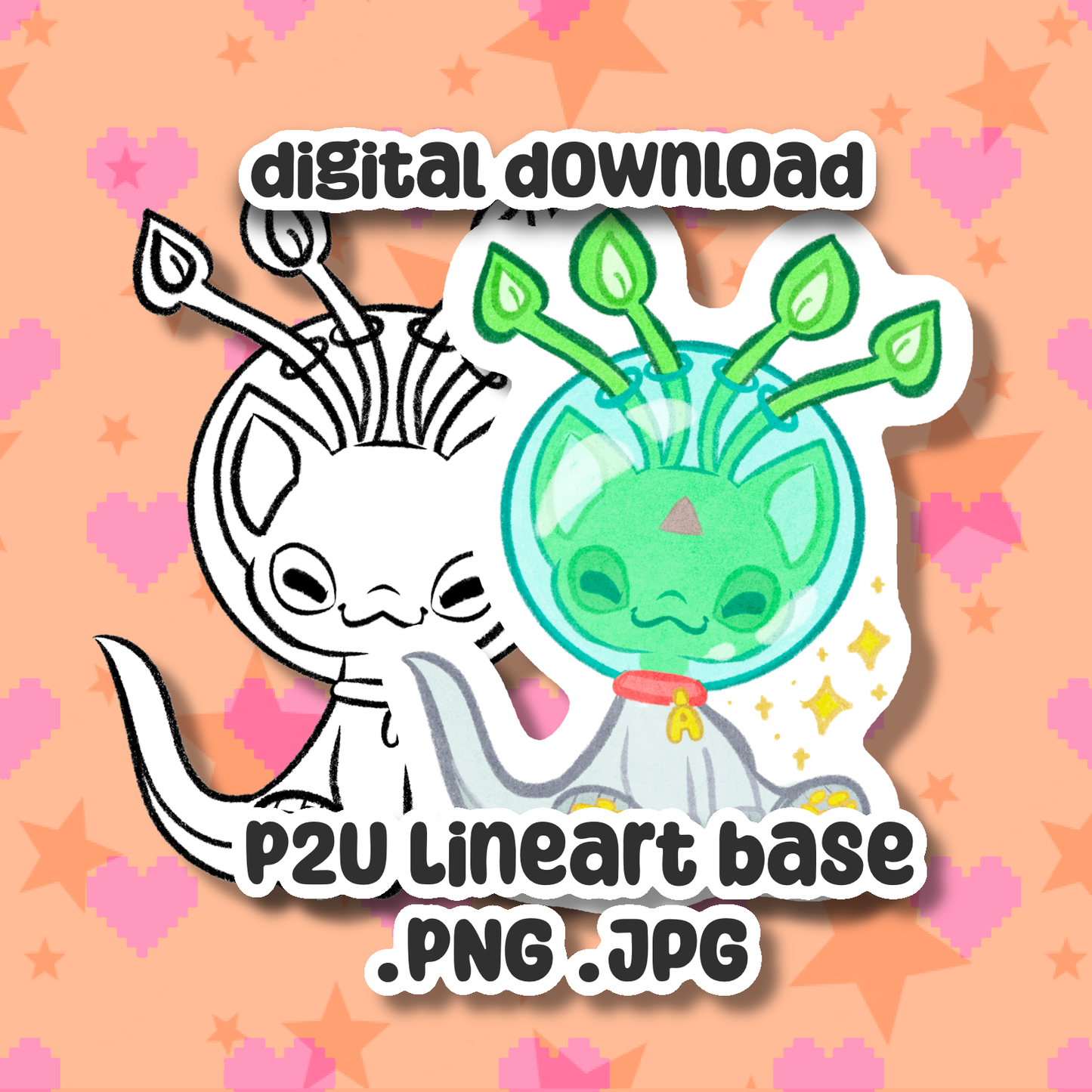 Alien Aisha Art Base P2U - Nostalgic Y2K Virtual Pet Digital Stamp Furry Art Lineart