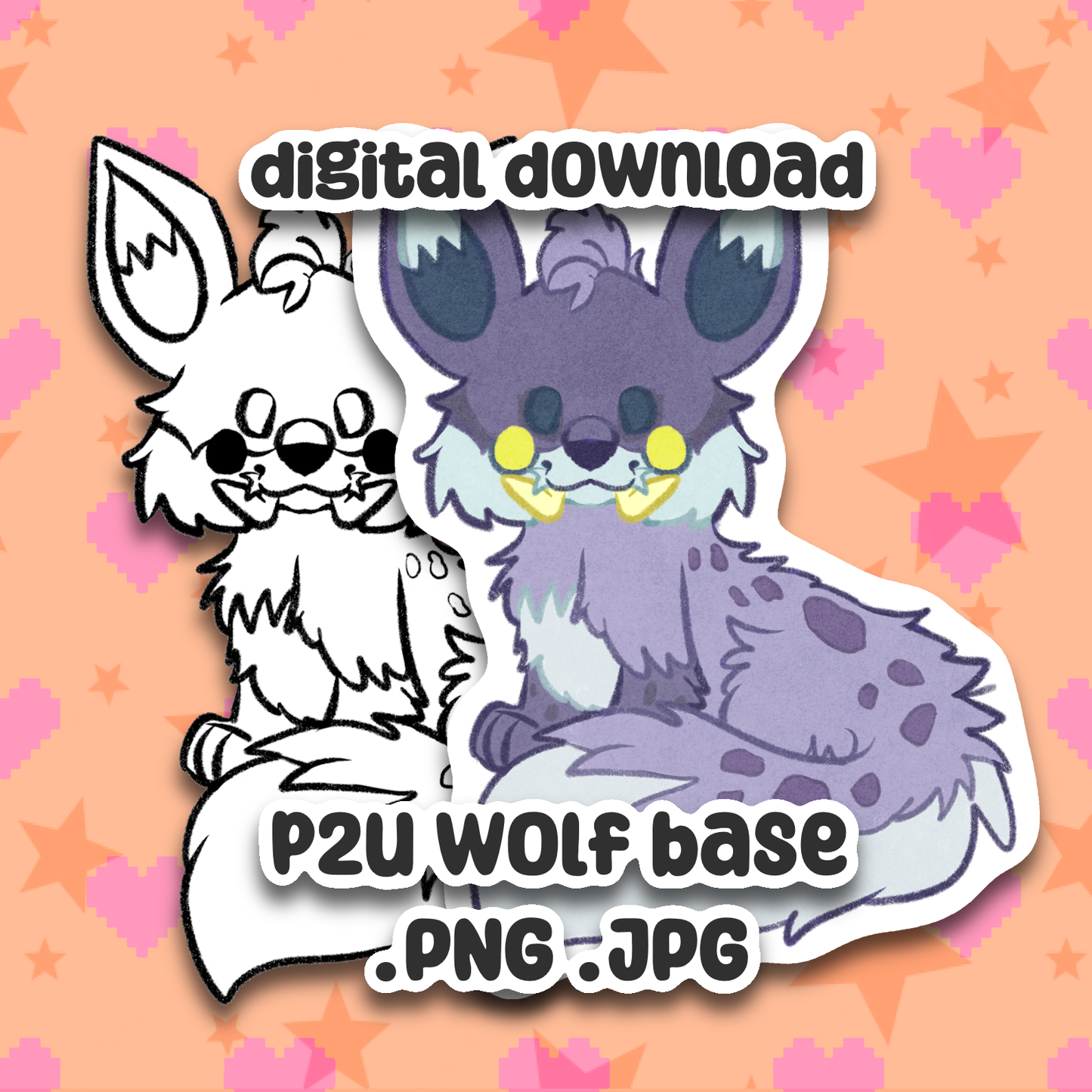 Wild Wolf Art Base P2U - Nostalgic Y2K Virtual Pet Digital Stamp Furry Art