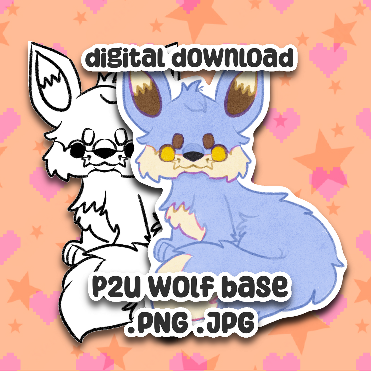 Wolf Art Base P2U - Nostalgic Y2K Virtual Pet Digital Stamp Furry Art