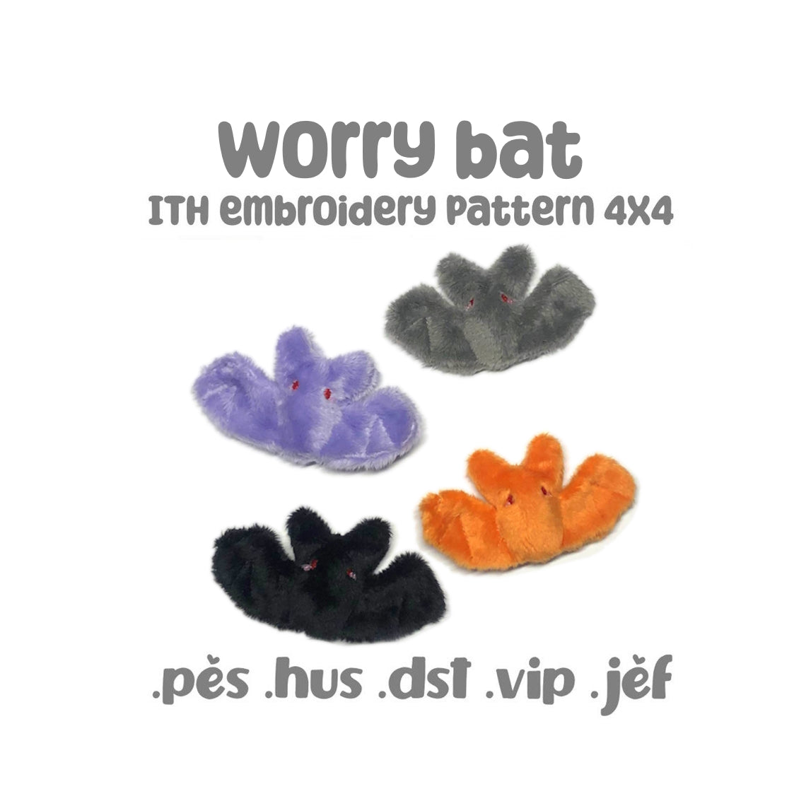 Worry Bat ITH Tiny Plush Embroidery Machine Pattern 4x4 Digital Download
