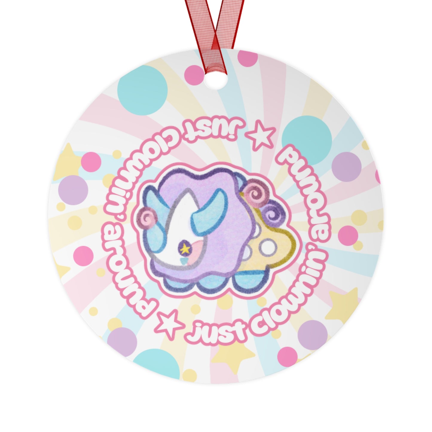 Kawaii Funceratops Clown Metal Ornament | Cute Pastel Dinosaur Circle Ornament