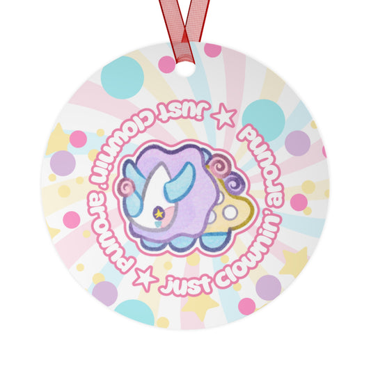 Kawaii Funceratops Clown Metal Ornament | Cute Pastel Dinosaur Circle Ornament