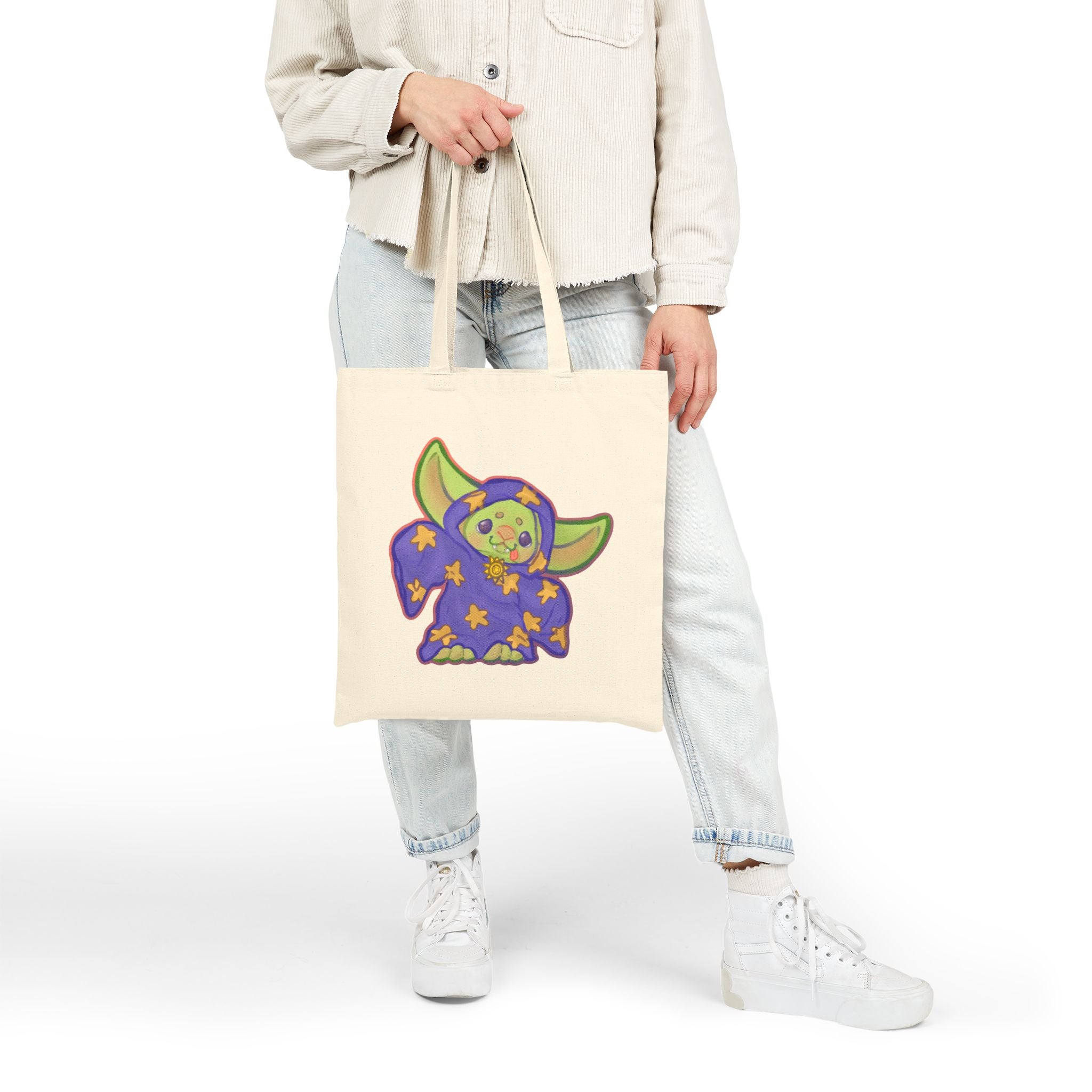 Kinder Goblin Kawaii Fantasy DnD Wizard Cotton Canvas Tote Bag
