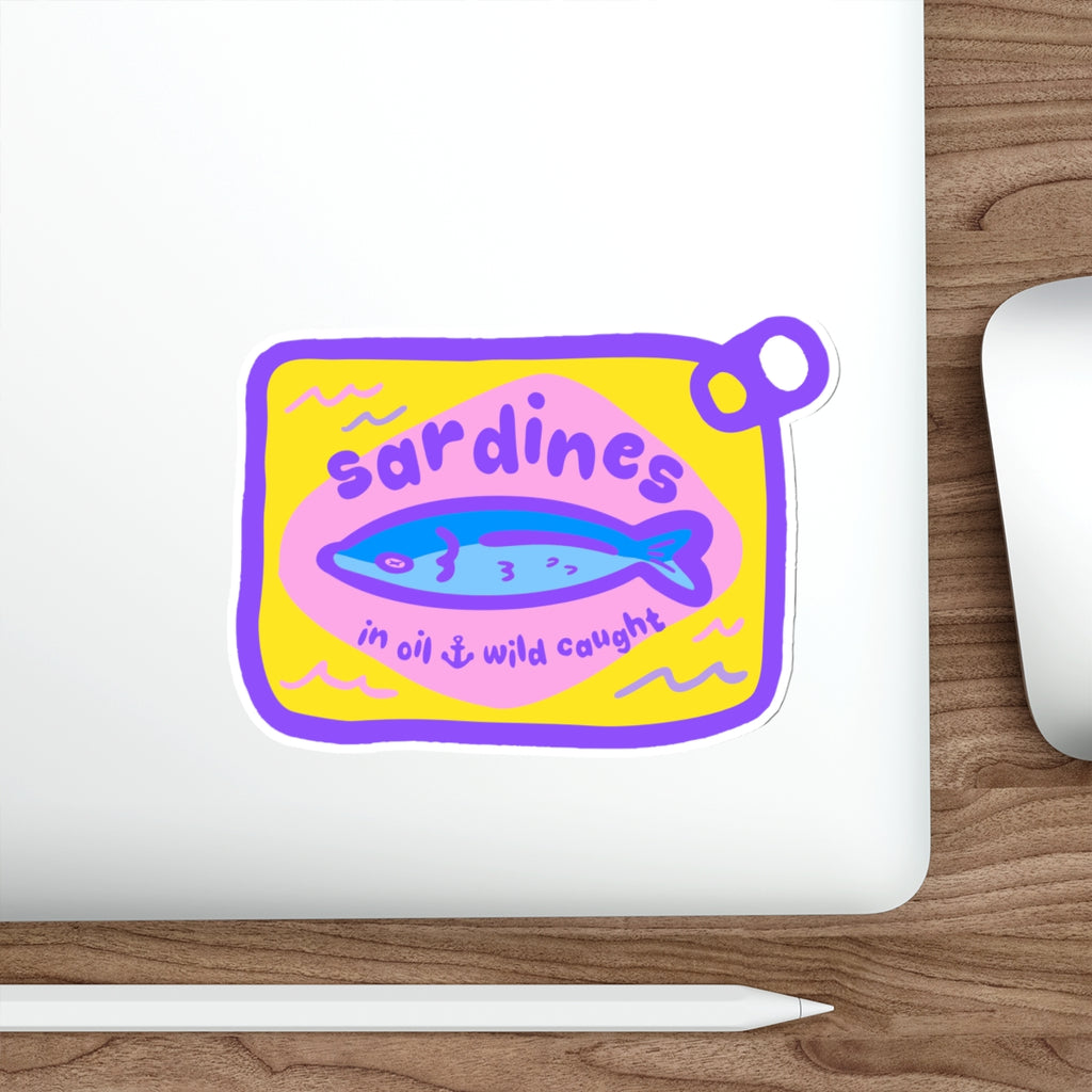 Sardines Can Illustration Die-Cut Sticker | Colorful Seafood Art