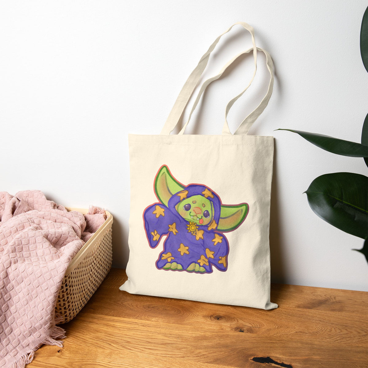 Kinder Goblin Kawaii Fantasy DnD Wizard Cotton Canvas Tote Bag