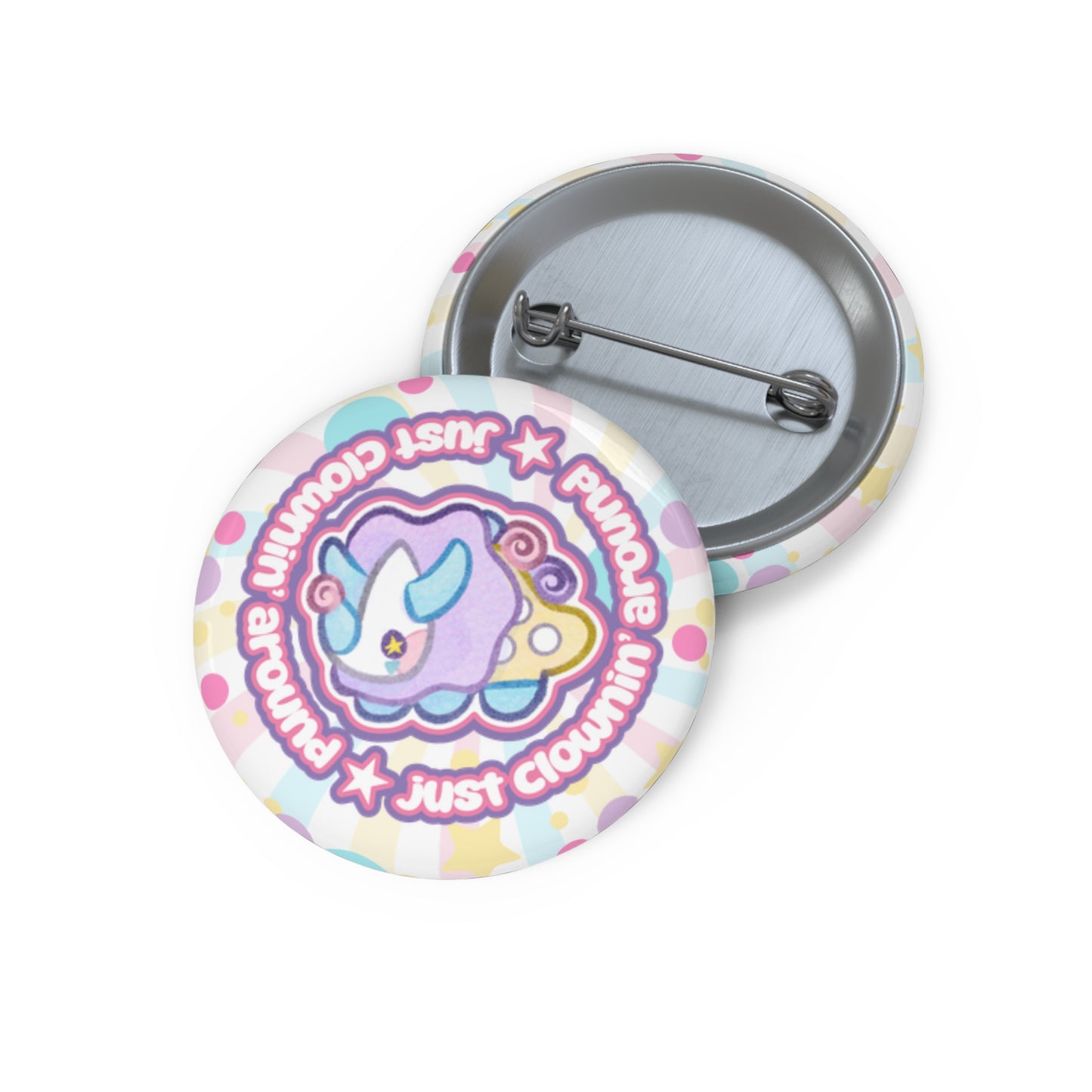Cute Pastel Funceratops Clownin Around Pin Buttons | Just Clownin' Around Badge Silly Clowncore Circus