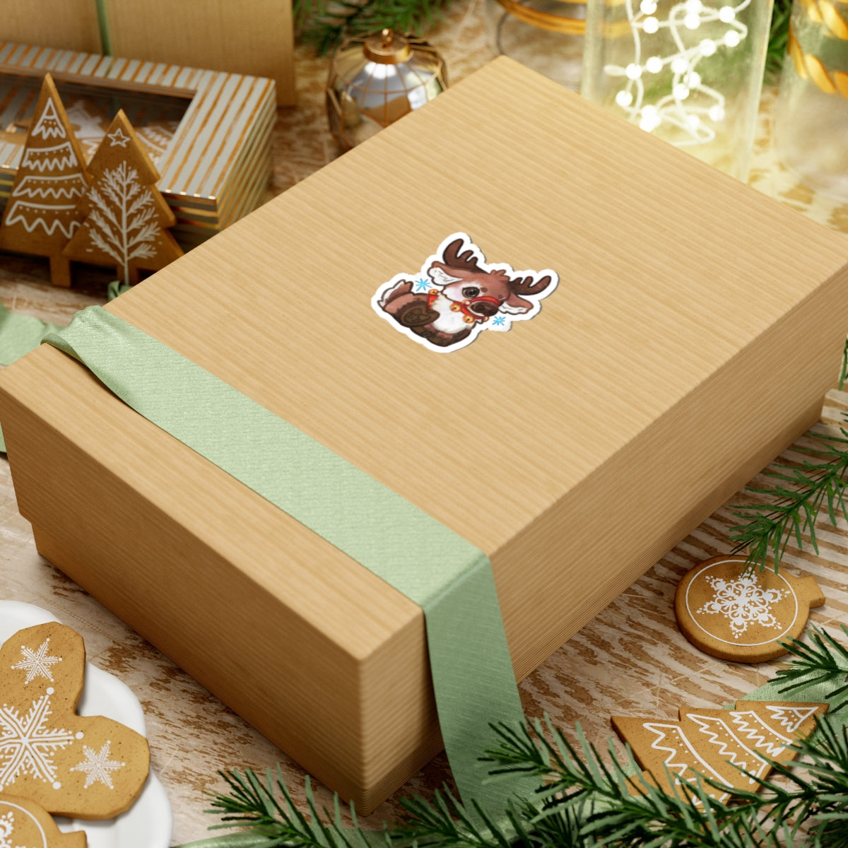 Jingle Bells Reindeer Kawaii Christmas Cutie Holiday Die-Cut Vinyl Sticker 4in