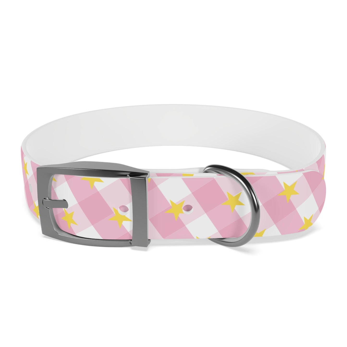 Pink Gingham Twinkle Star Pattern Dog Collar