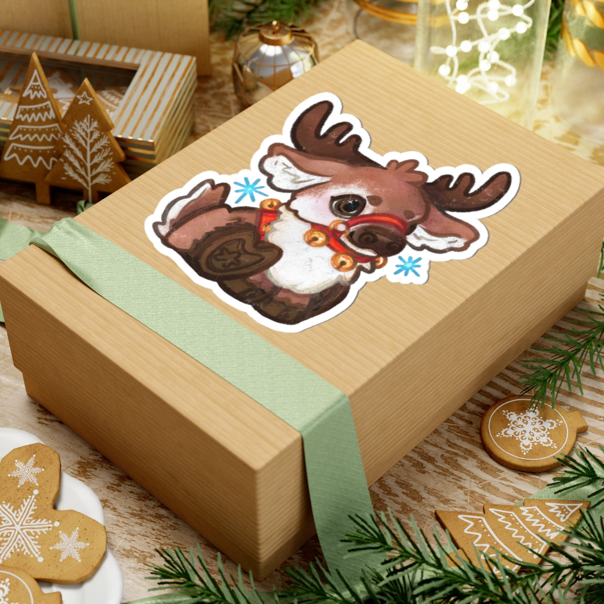 Jingle Bells Reindeer Kawaii Christmas Cutie Holiday Die-Cut Vinyl Sticker 4in