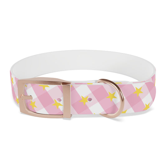 Pink Gingham Twinkle Star Pattern Dog Collar