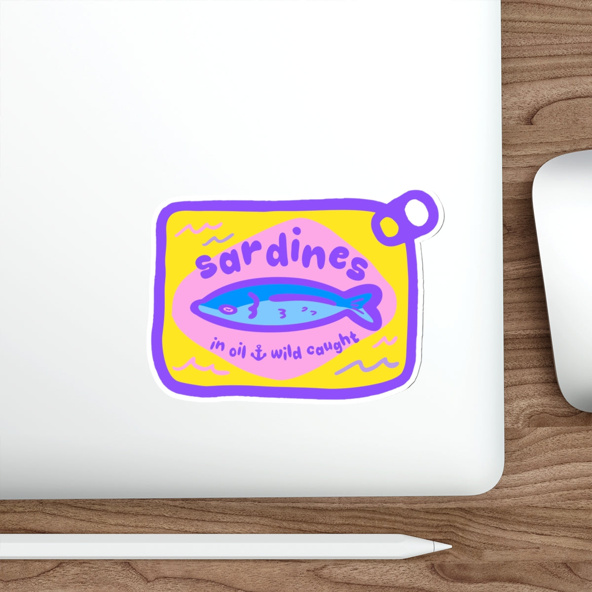 Sardines Can Illustration Die-Cut Sticker | Colorful Seafood Art