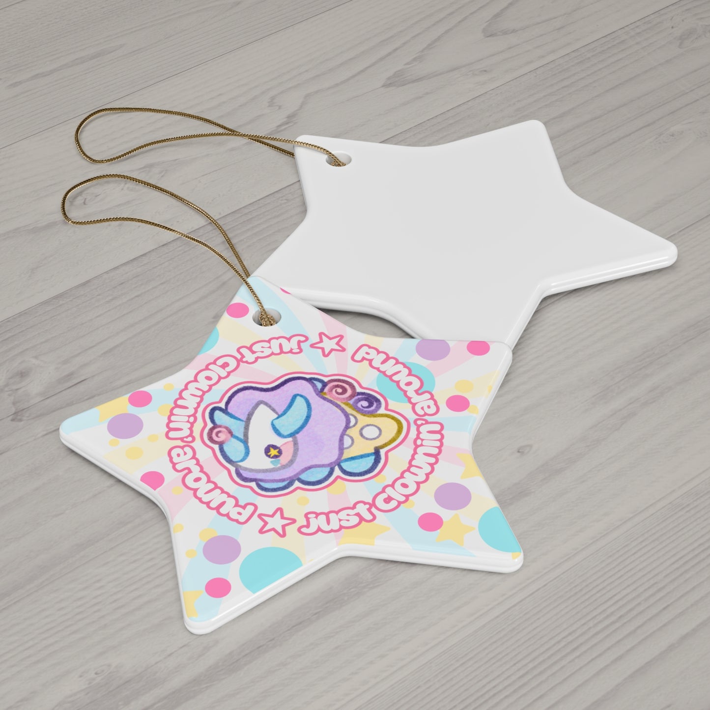 Kawaii Funceratops Clown Triceratops Ornament Star ceramic | Pastel Polka Dot Holiday Decor | Clownin' Around