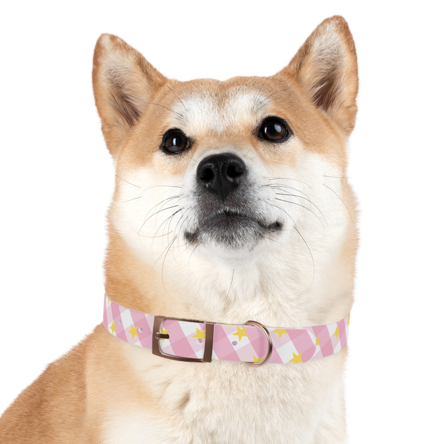 Pink Gingham Twinkle Star Pattern Dog Collar