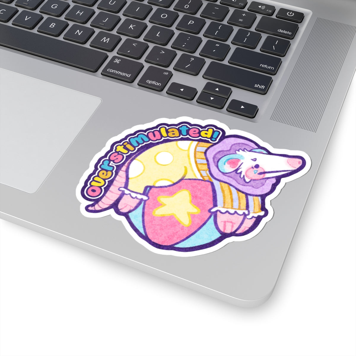 OVERSTIMULATED OPOSSUM Kawaii Clown Cutie Clowncore Die-Cut Vinyl Sticker 4in