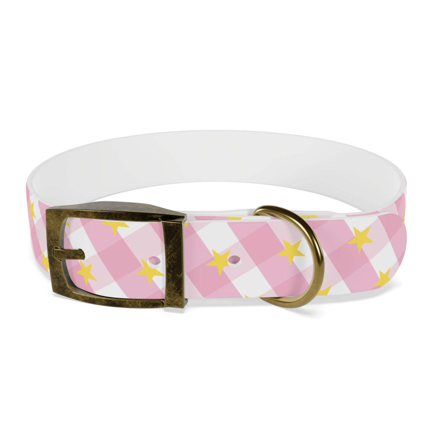 Pink Gingham Twinkle Star Pattern Dog Collar