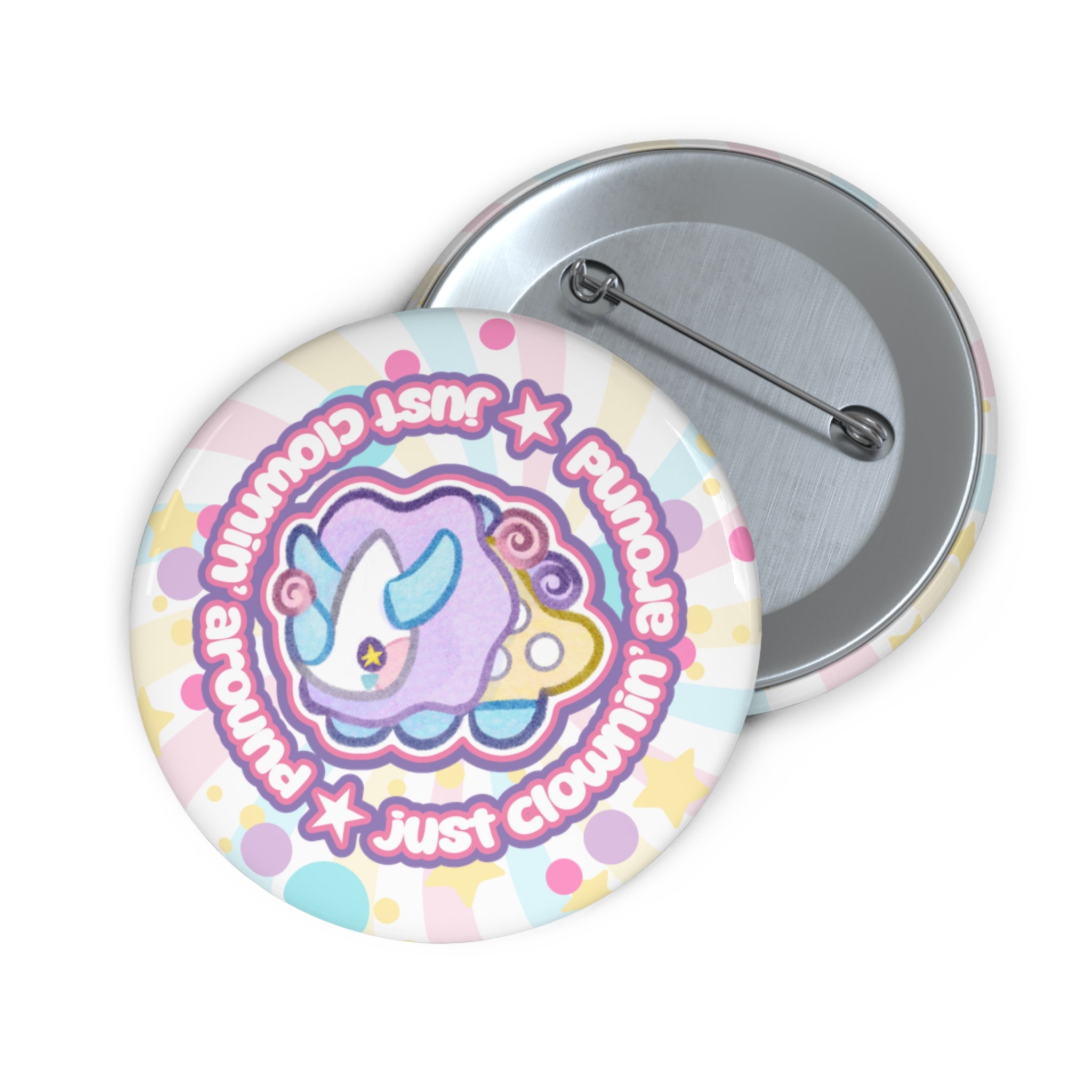 Cute Pastel Funceratops Clownin Around Pin Buttons | Just Clownin' Around Badge Silly Clowncore Circus