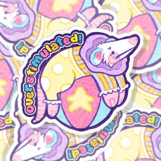 OVERSTIMULATED OPOSSUM Kawaii Clown Cutie Clowncore Die-Cut Vinyl Sticker 4in