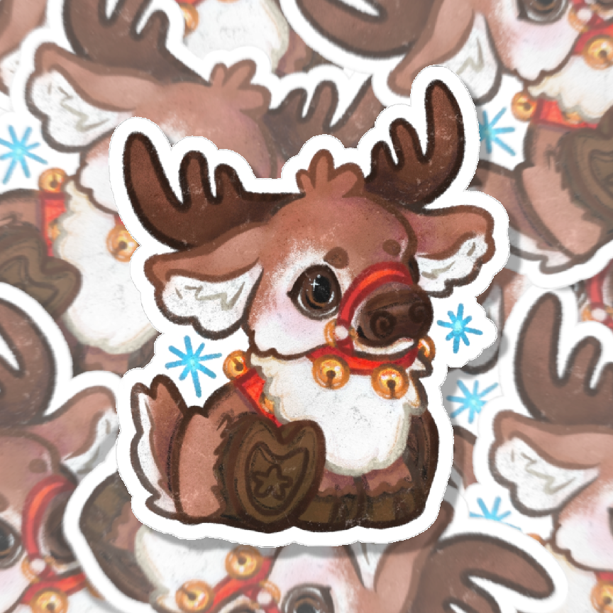 Jingle Bells Reindeer Kawaii Christmas Cutie Holiday Die-Cut Vinyl Sticker 4in