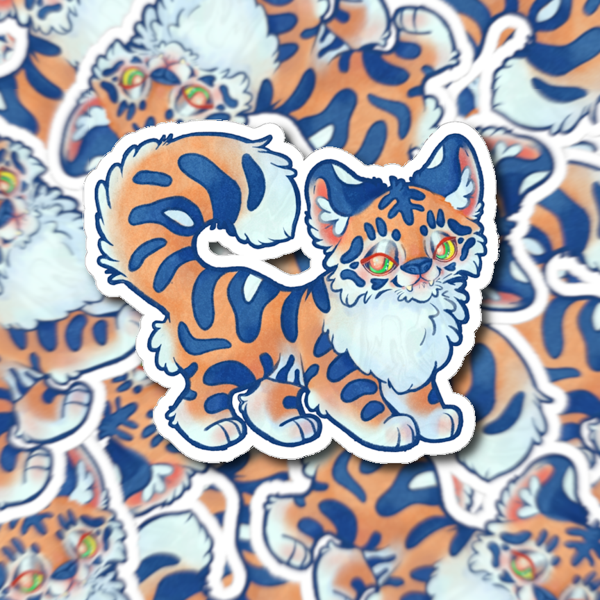 Tiger Kawaii Fantasy Die-Cut Vinyl Sticker 4in Wildlife Cute Fluffy Feline