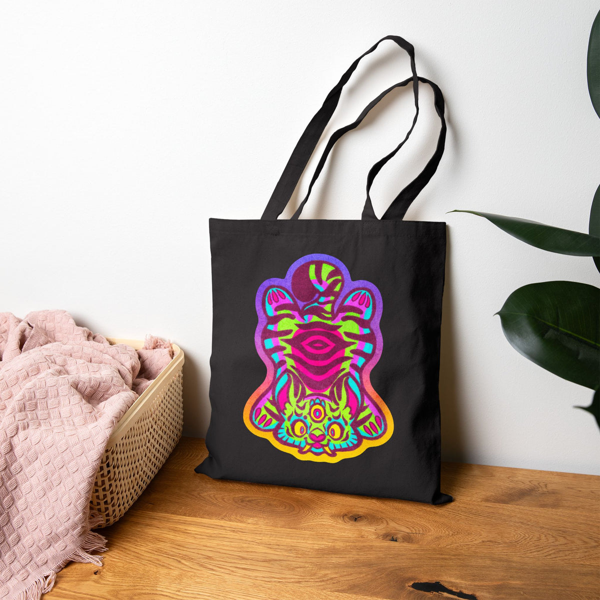 Tibetan Tiger Third Eye Psychedelic Cotton Canvas Tote Bag