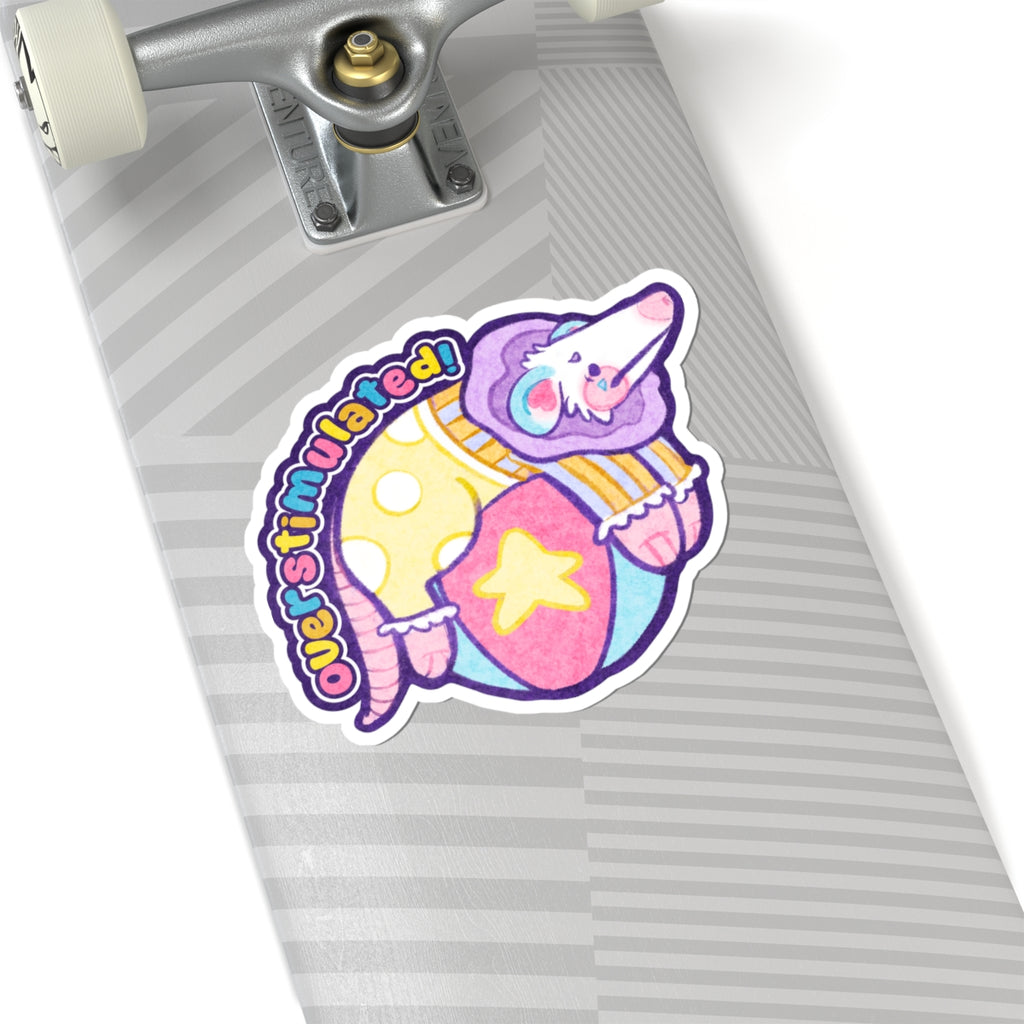OVERSTIMULATED OPOSSUM Kawaii Clown Cutie Clowncore Die-Cut Vinyl Sticker 4in