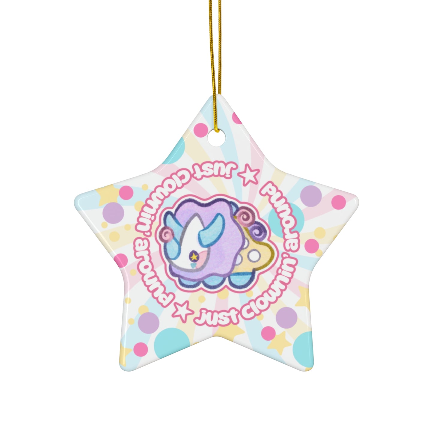 Kawaii Funceratops Clown Triceratops Ornament Star ceramic | Pastel Polka Dot Holiday Decor | Clownin' Around