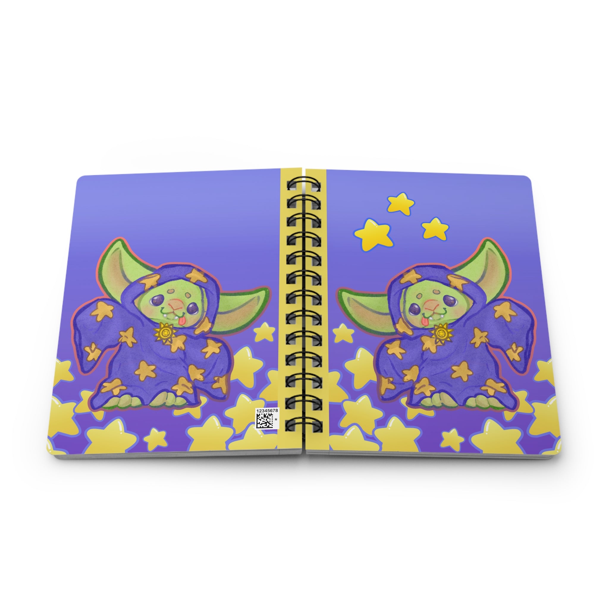 Kinder Goblin DnD Fantasy Starry Wizard Spiral Bound Journal | Cute Magical Monster Notebook