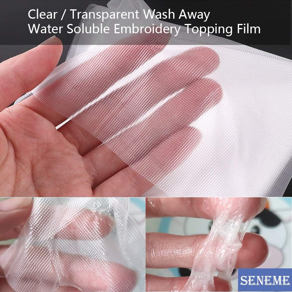 Water Soluble Stabilizer for Embroidery Topping Film | Seneme 35um Clear | Wash Away Embroidery Stabilizer (2 Pack / 8 in x 50 yd Roll)