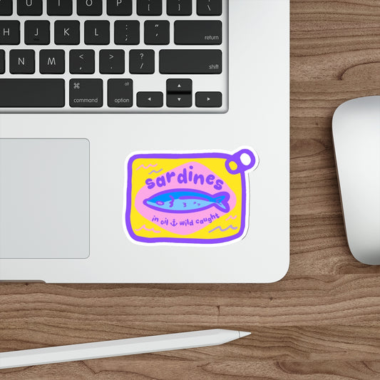 Sardines Can Illustration Die-Cut Sticker | Colorful Seafood Art