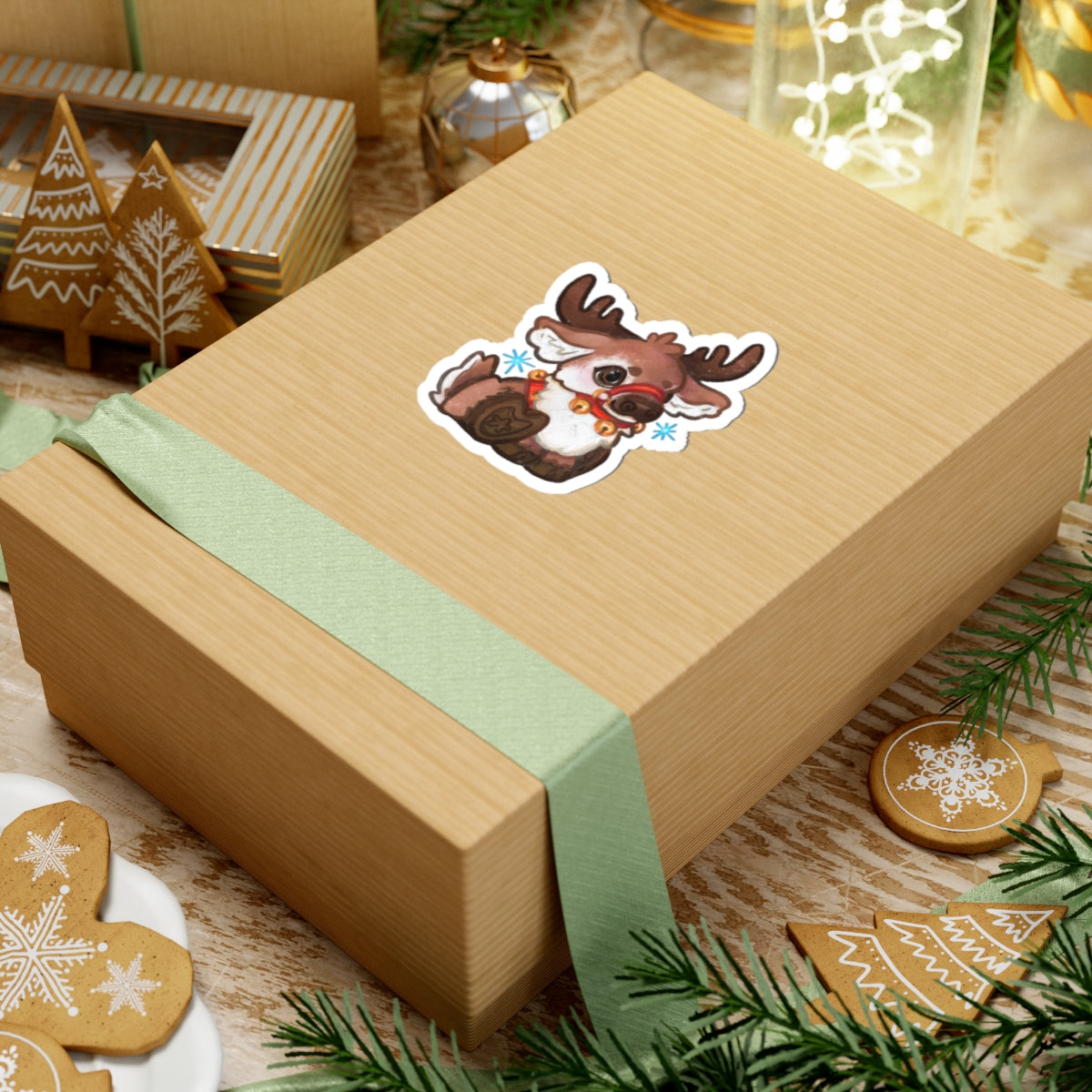 Jingle Bells Reindeer Kawaii Christmas Cutie Holiday Die-Cut Vinyl Sticker 4in