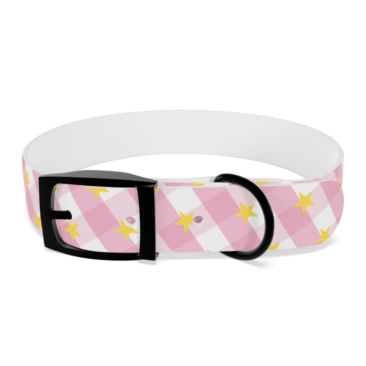 Pink Gingham Twinkle Star Pattern Dog Collar