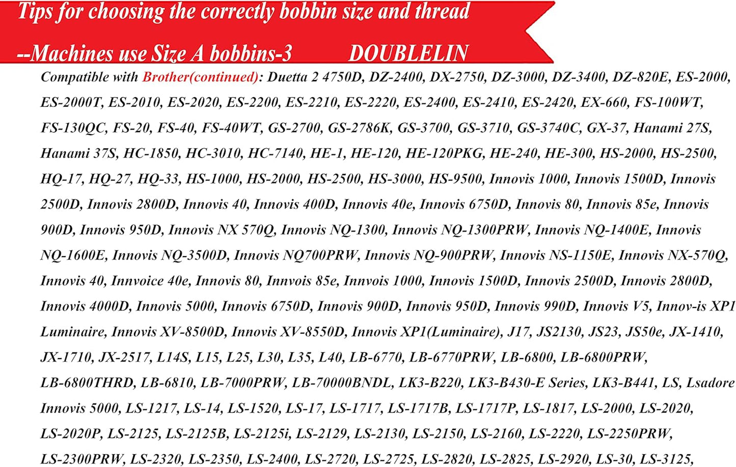 DOUBLELIN 144pcs Prewound Bobbins Size A 40S/2 Thread 34wt Class 15, 15J, SA156, White, 100% Polyester